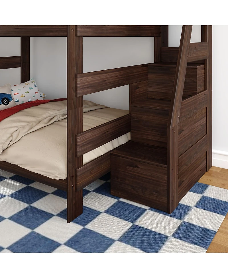 Max and Lily Modern Farmhouse Queen Over Bunk Bed With Staircase