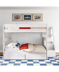 Max and Lily Modern Farmhouse Queen Over Bunk Bed With Staircase Storage Drawers