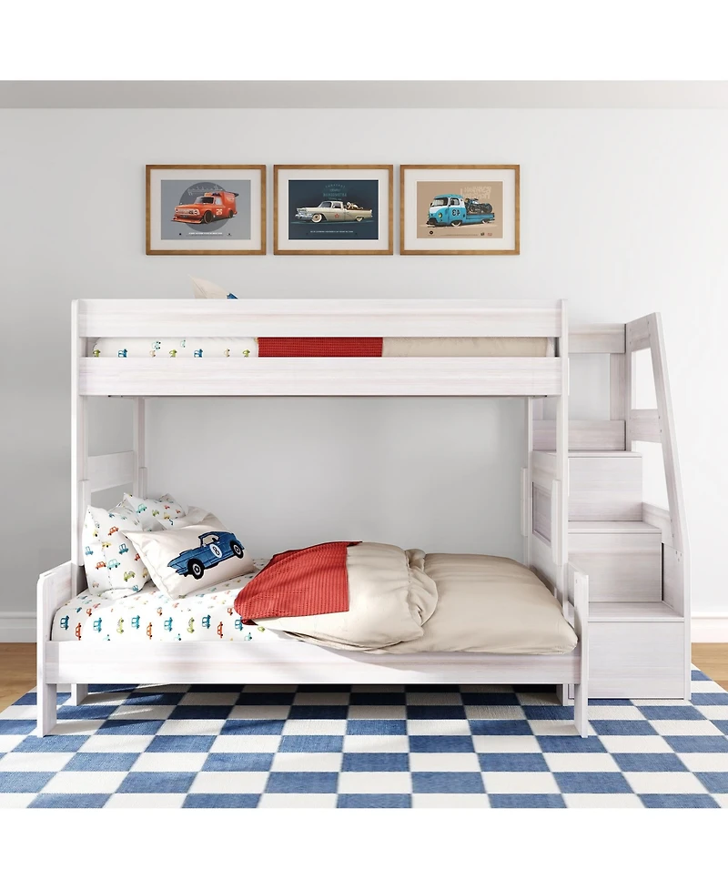 Max & Lily Modern Farmhouse Twin Over Full Bunk Bed With Staircase