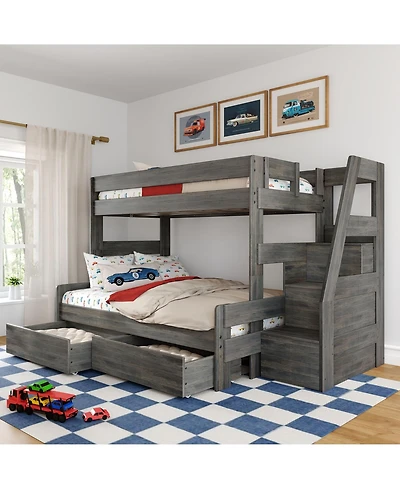 Max & Lily Modern Farmhouse Twin Over Full Bunk Bed With Staircase and Storage Drawers