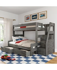 Max & Lily Modern Farmhouse Twin Over Full Bunk Bed With Staircase and Storage Drawers