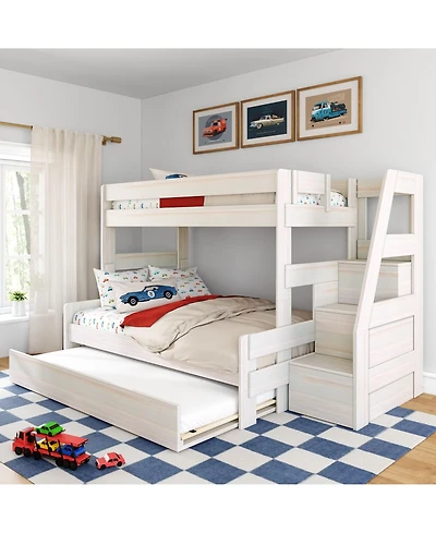Max and Lily Modern Farmhouse Twin Over Full Bunk Bed With Staircase