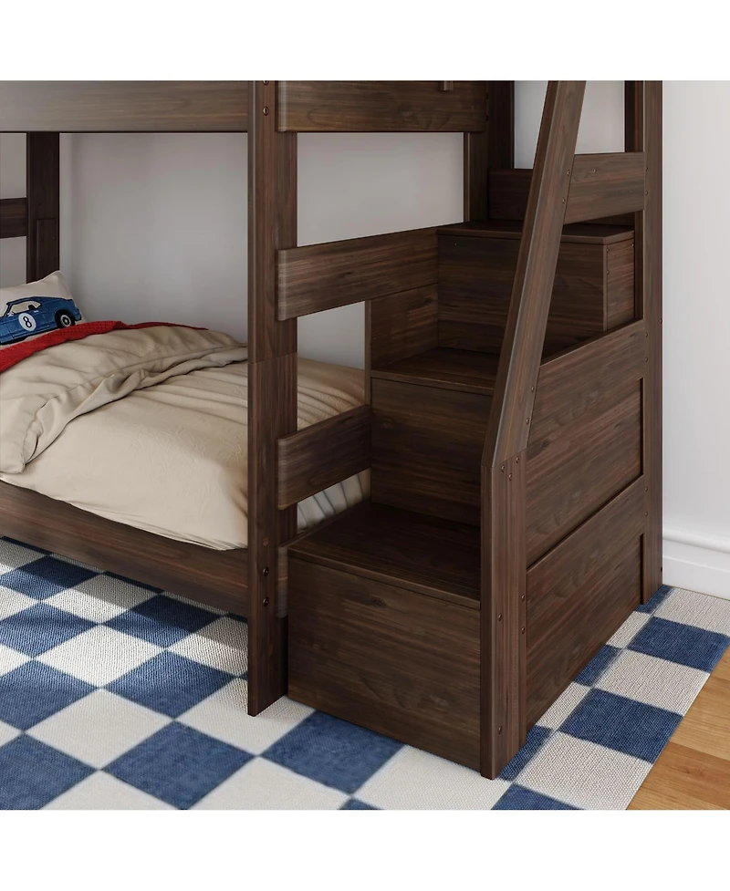 Max and Lily Modern Farmhouse Twin Over Bunk Bed With Staircase