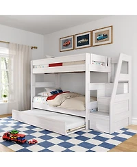 Max & Lily Twin Over Wood Staircase Bunk Bed with Trundle, Driftwood