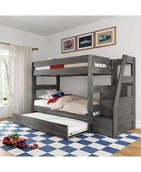 Max & Lily Twin Over Wood Staircase Bunk Bed with Trundle, Driftwood
