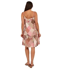 24seven Comfort Apparel Women's Patchwork Spaghetti Strap Pocket Mini Dress