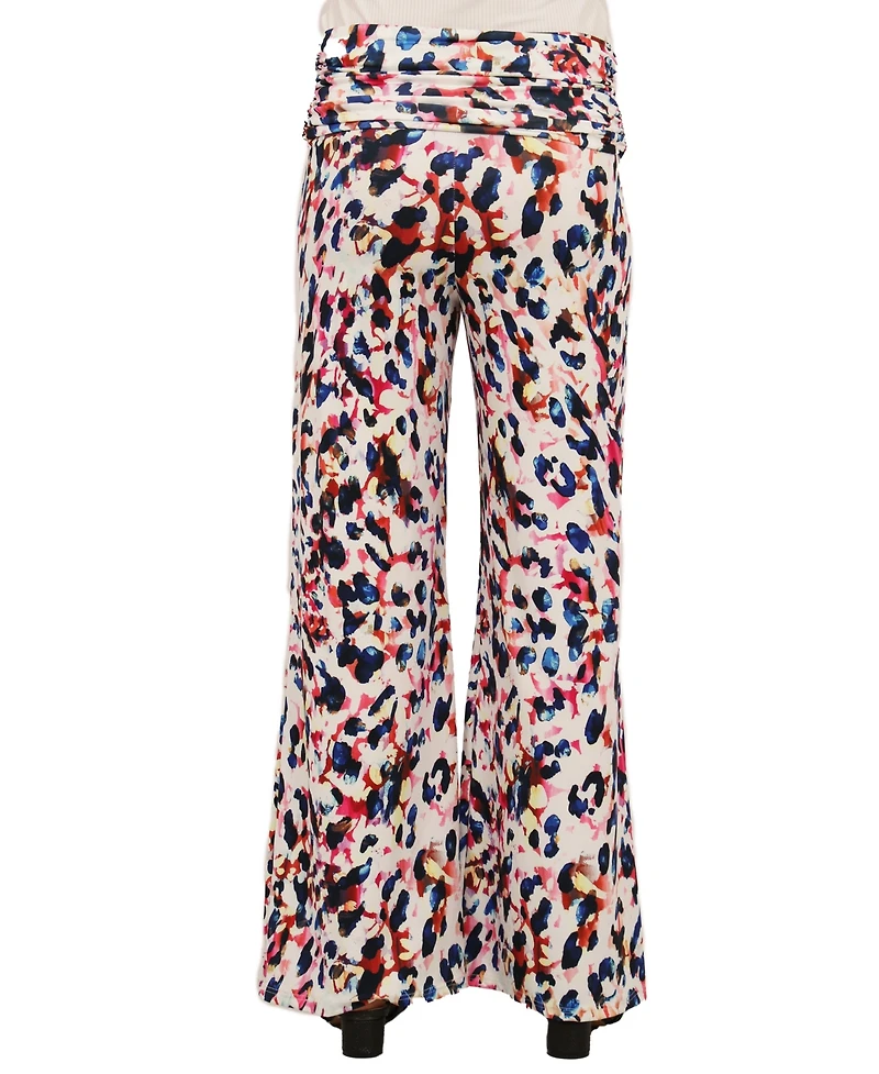 24seven Comfort Apparel Women's Cheetah Print Wide-Leg Pants