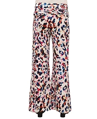 24seven Comfort Apparel Women's Cheetah Print Wide-Leg Pants