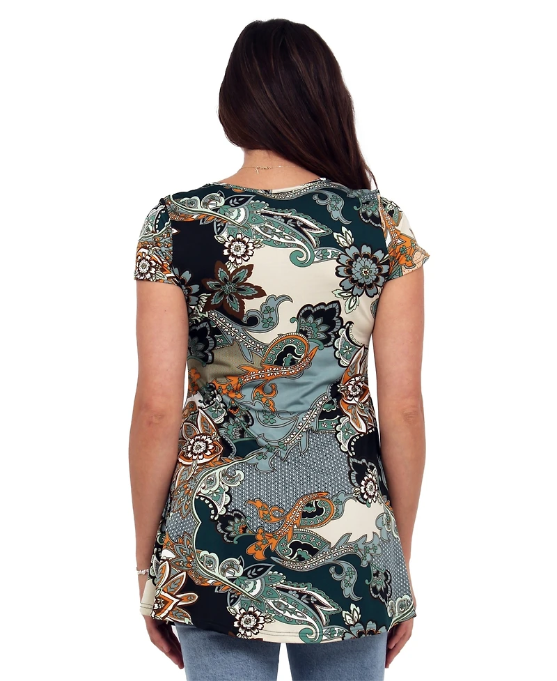 24seven Comfort Apparel Women's Floral Print V-Neck Top