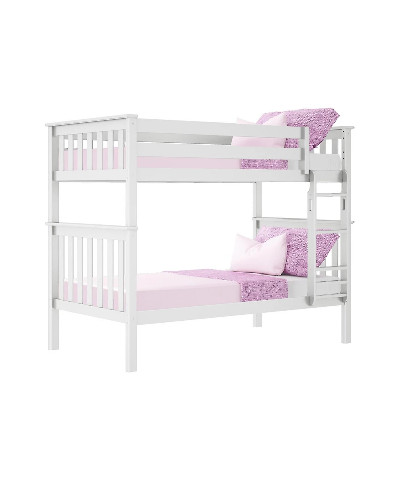 Max and Lily Twin over Bunk Bed for Kids, Solid Wood Beds with Ladder, Pecan