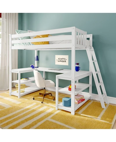 Max and Lily Classic Twin High Loft (Ladder on End) + Wraparound Desk