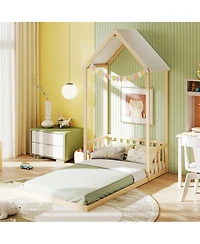 Gouun Twin Kids House Bed Frame with Safety Guardrails