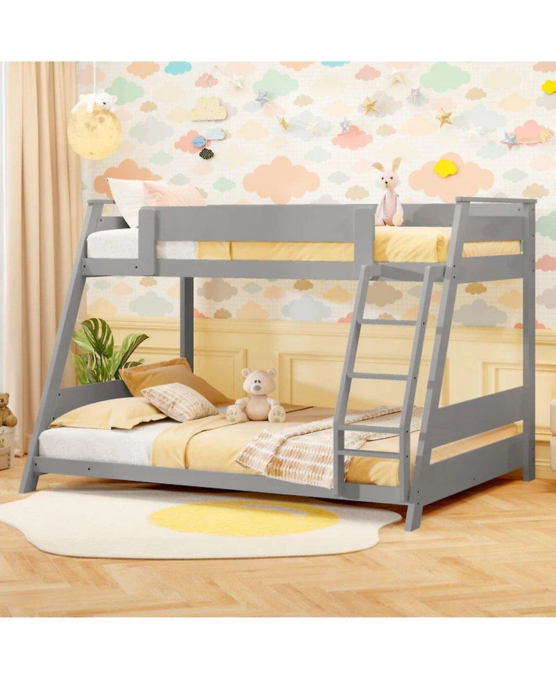 Gouun Solid Wood Twin Over Full Bunk Bed with Ladder