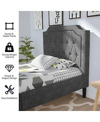Button-Tufted Twin Platform Bed with Upholstered Headboard