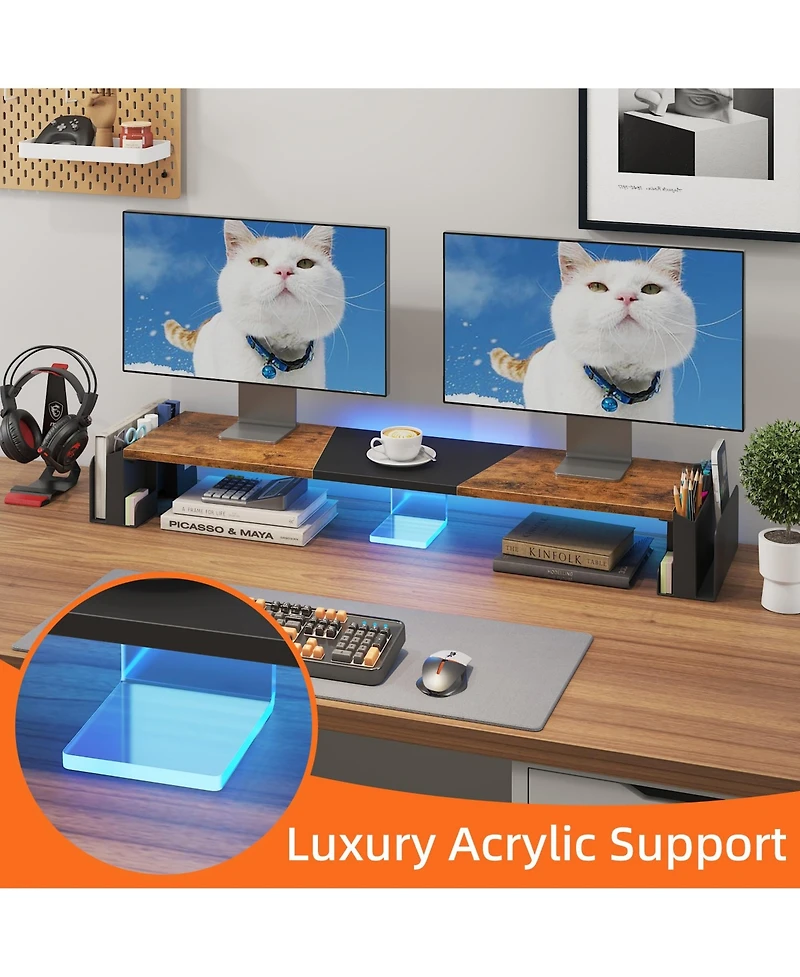 Gnuadz Dual Monitor Stand Riser Drawer 3 Shelf Adjustable Desktop Organizer