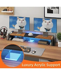 Gnuadz Dual Monitor Stand Riser Drawer 3 Shelf Adjustable Desktop Organizer