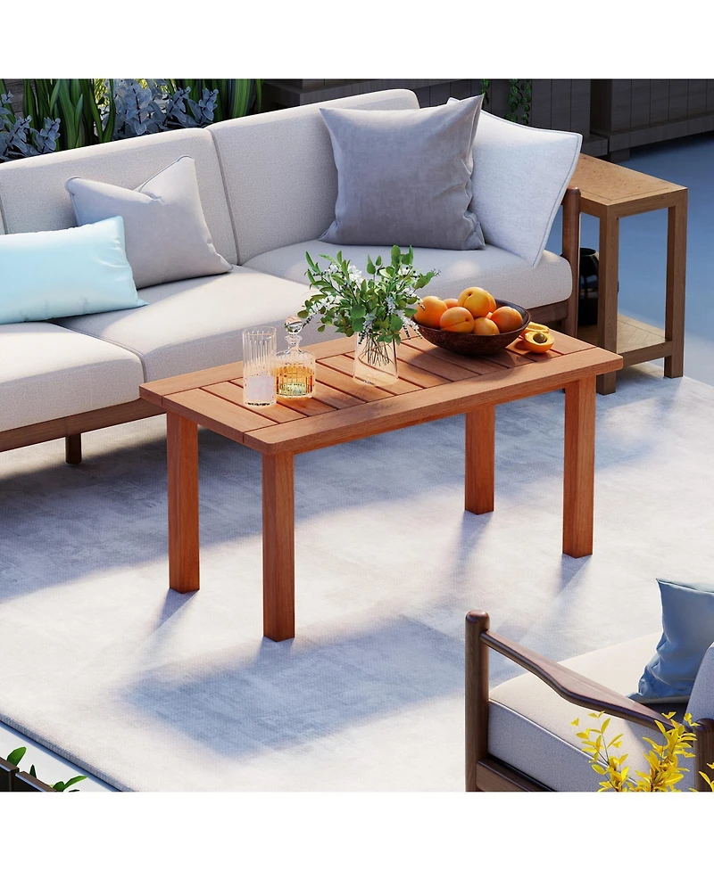 Slickblue Patio Coffee Table with Slatted Surface for Outdoor Spaces