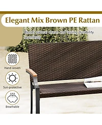 Gouun Stackable Pe Wicker Patio Loveseat with Acacia Wood Armrests