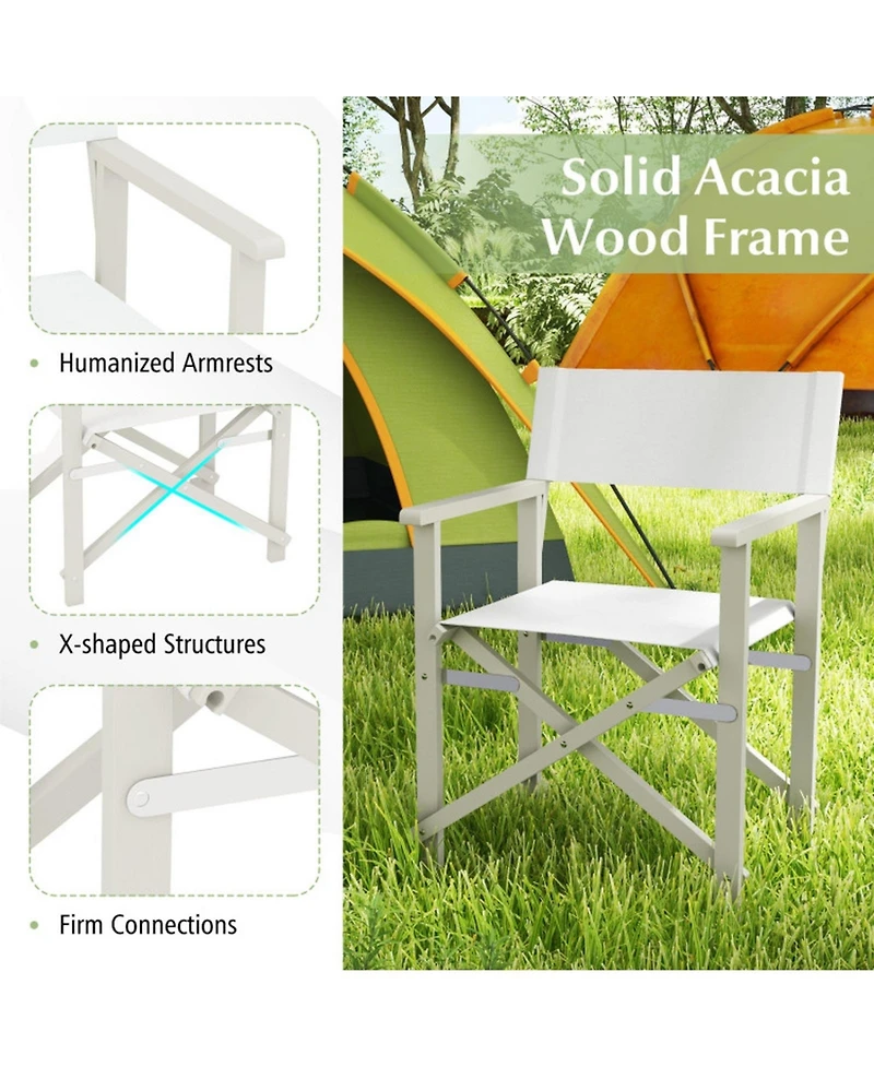 Gouun Folding Acacia Wood Director Chair with Washable Fabric Seat