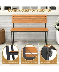 Gouun Acacia Wood Outdoor Loveseat Bench with Backrest and Metal Frame