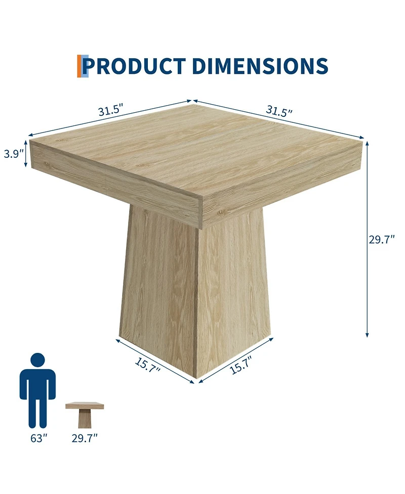 Homfan Space-Saving Square Dining Table for 4, Modern Farmhouse Style with Wooden Pedestal Base, 31.5" Table Ideal for Dining Room, Living Room