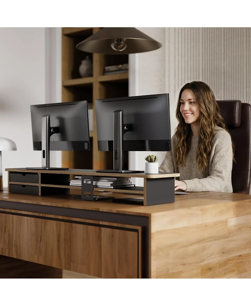 Gnuadz Monitor Stand Dual Riser Wood Desk Organizer