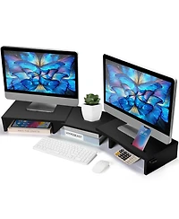 Gnuadz Dual Monitor Stand Riser Adjustable Wooden Organizer