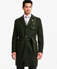 Tayion Collection Men's Classic-Fit Green Herringbone Overcoat