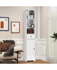 homfan Tall Bathroom Storage Cabinet, 3-Tier Skinny Freestanding Organizer with Doors & Open Shelves for Bathroom or Kitchen