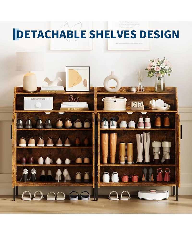 Homfan Modern Shoe Storage Cabinet with Doors, 4 Tier Organizer Adjustable Shelves