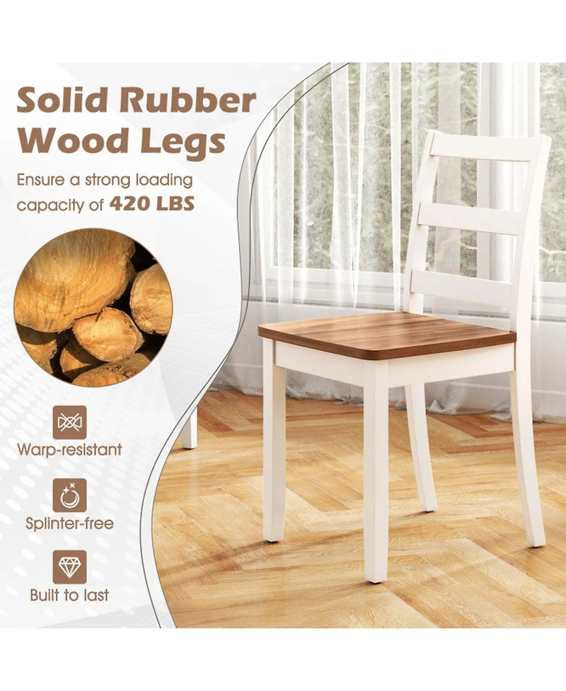 Gouun Set of 2 Ladder-Back Dining Chairs with Solid Rubber Wood Legs