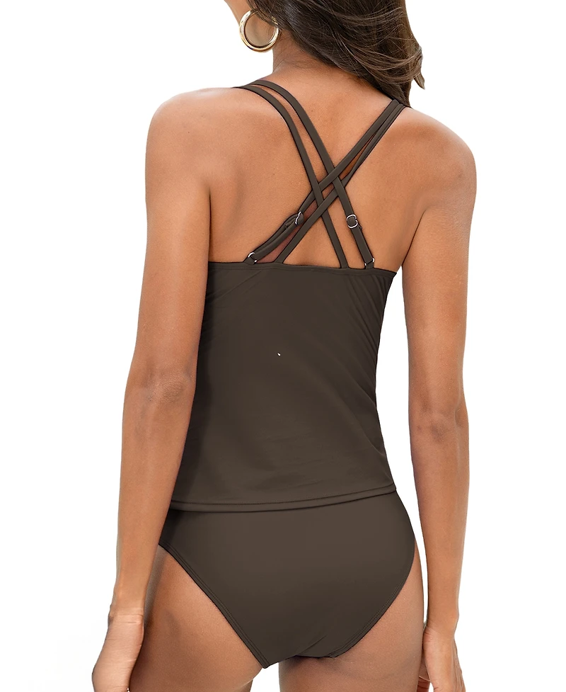 Cupshe Women's Plunge Cross Back Tankini Set