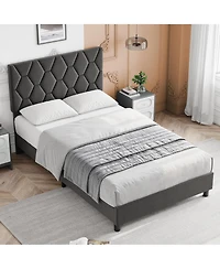 Homfan Full Bed Frame with Upholstered Headboard, Heavy-Duty Platform Bed Frame with Strong Wood Slats
