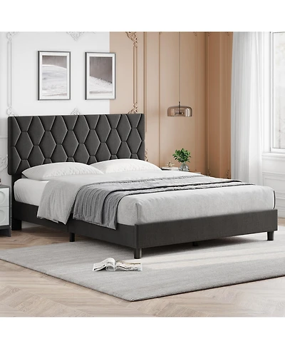 Homfan Full Bed Frame with Upholstered Headboard, Heavy-Duty Platform Bed Frame with Strong Wood Slats