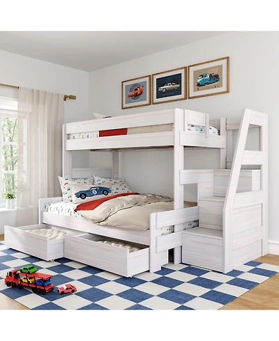 Max & Lily Modern Farmhouse Twin Over Full Bunk Bed With Staircase and Storage Drawers