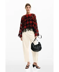 Desigual Women's Crochet sweater hearts