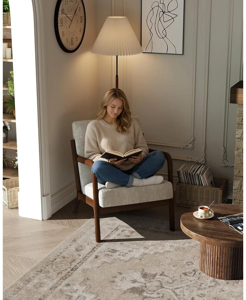 gaomon Mid-Century Modern Accent Chair with Corduroy Upholstery, Solid Wood Armchair with Removable Lumbar Pillow