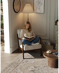 gaomon Mid-Century Modern Accent Chair with Corduroy Upholstery, Solid Wood Armchair with Removable Lumbar Pillow