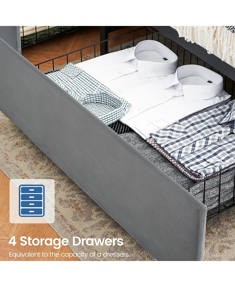 Homfan Bed Frame with Four Storage Drawers and Usb Charging Station