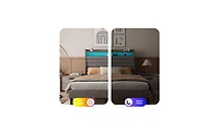 Homfan Modern Upholstered Platform Bed Frame with Led Headboard and Charging Station - Wooden Slat Support, Noise-Free