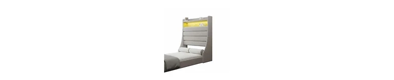 Homfan Modern Upholstered Platform Bed Frame with Led Headboard and Charging Station - Wooden Slat Support, Noise-Free