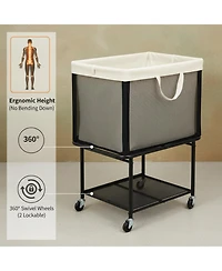 Yigii 2-Tier Rolling Laundry Hamper with Lockable Wheels Removable Canvas Bag 29-Gallon Capacity Heavy Duty