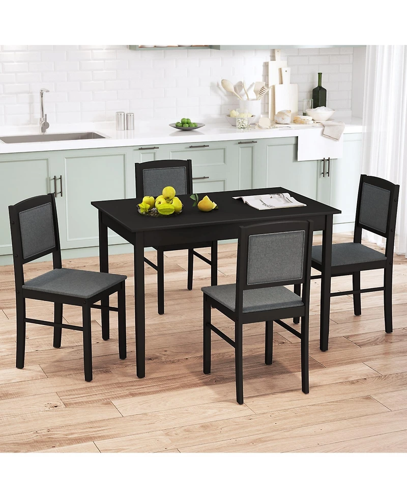 Gouun 5-Piece Dining Set with Rubber Wood Legs and 4 Pvc Leather Chairs