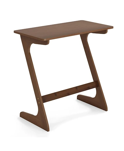 Sugift Bamboo Z Shaped Sofa Side Table with Space Saving Top