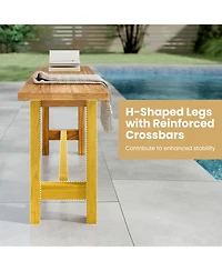 Sugift Outdoor Teak Wood Bench for Porch Backyard and Poolside