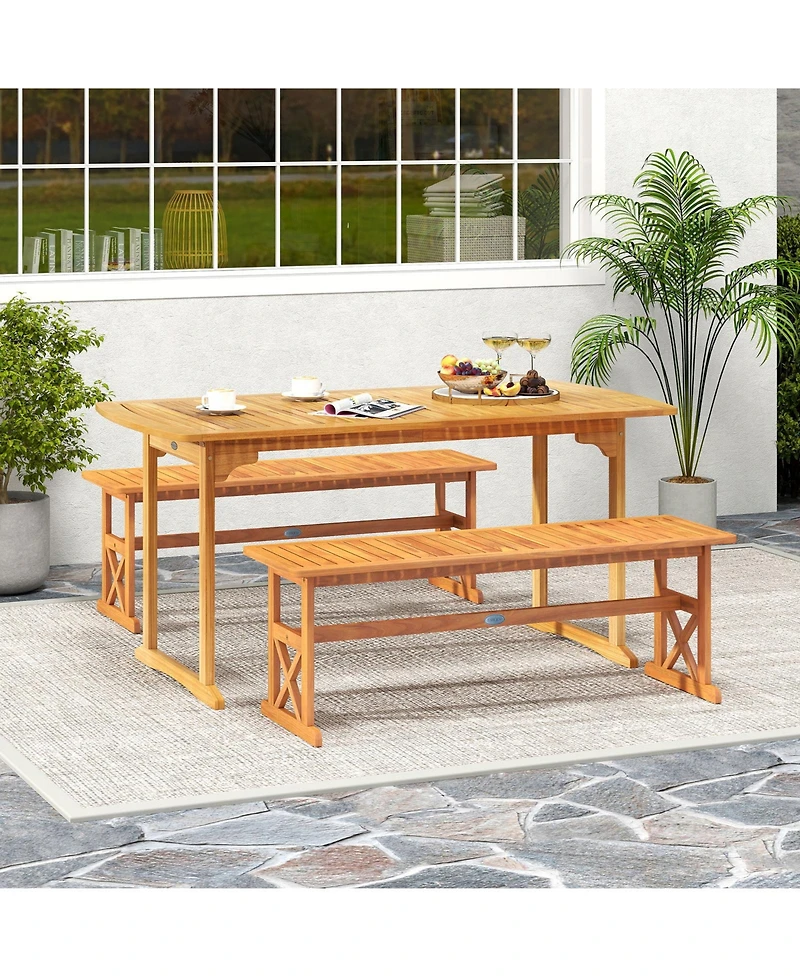 Sugift 51 in Acacia Wood Outdoor Bench with Slatted Seat and High Capacity