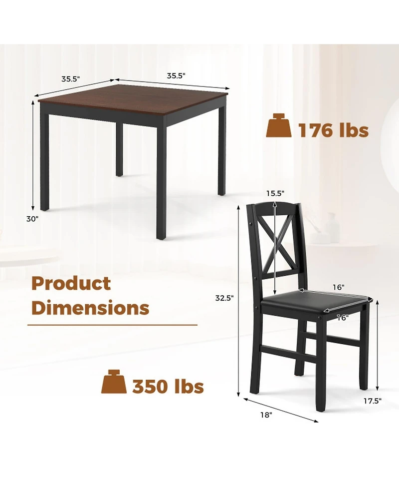 Gouun 3-Piece Wooden Kitchen Table Set for 2 with Cross-Back Chairs