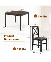 Gouun 3-Piece Wooden Kitchen Table Set for 2 with Cross-Back Chairs