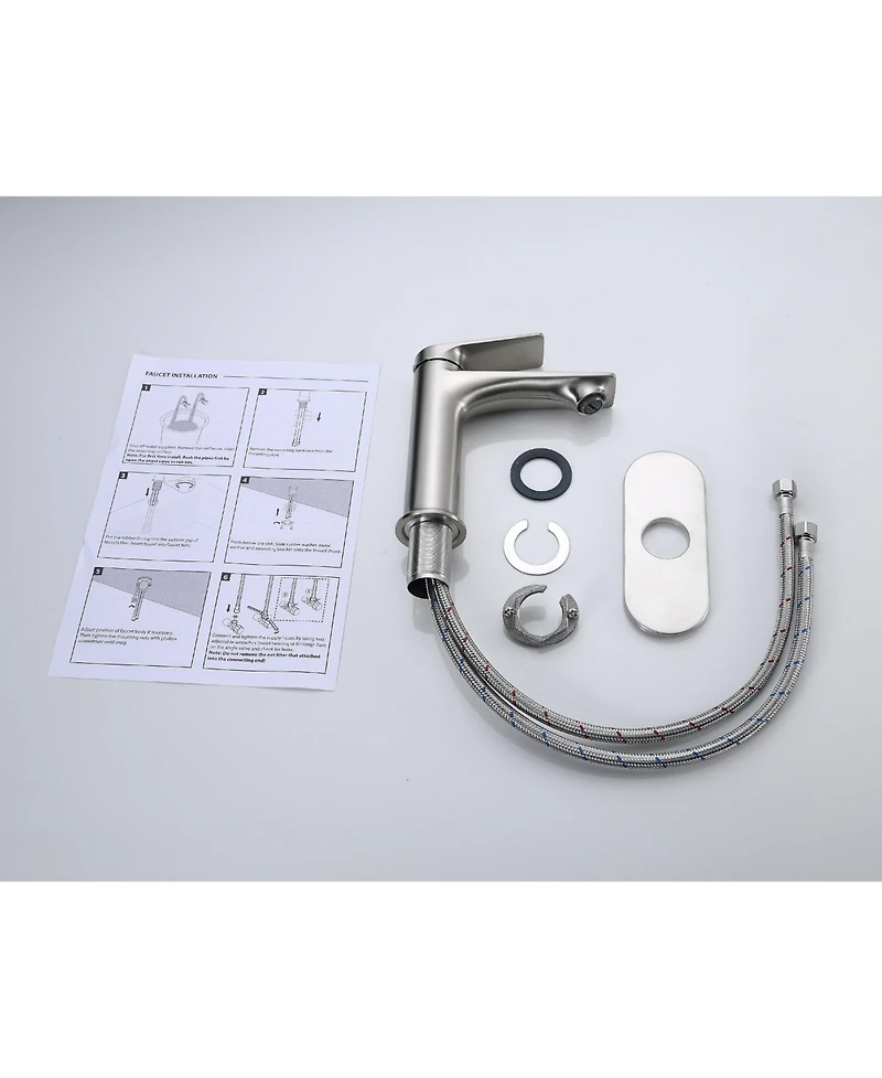 Busdays Brushed Nickel Single Handle Bathroom Faucet with Deck Plate Modern Vanity Sink Faucet Easy Control Durable Finish