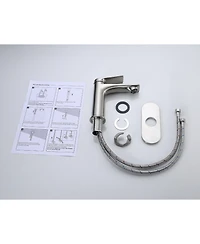 Busdays Brushed Nickel Single Handle Bathroom Faucet with Deck Plate Modern Vanity Sink Faucet Easy Control Durable Finish